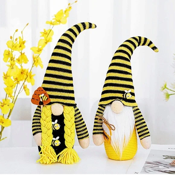 Bee Gnome Scandinavian Home Bee Decor Set of 2 for Farmhouse Kitchen Shelf - Picture 7 of 10